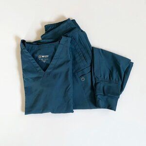 Turquoise scrub top and pants set with pockets XS